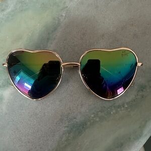 Betsey Johnson Heart-Shaped Sunglasses - Rainbow Lenses and flower case